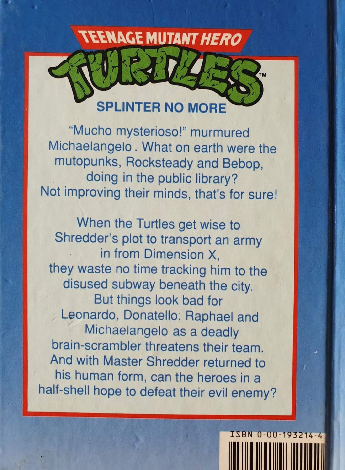 TURTLES - SPLINTER NO MORE Like New, 12+ yrs Recuddles.ch (6333753655481)