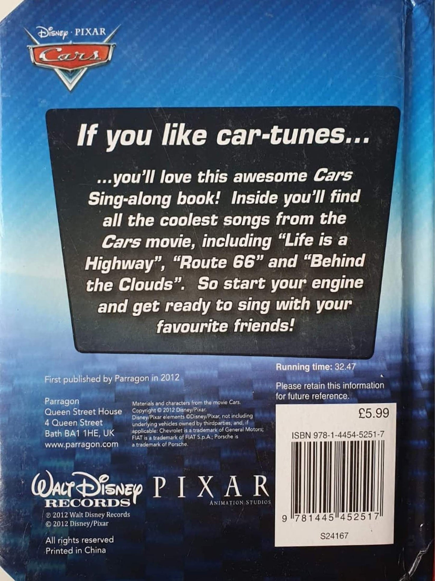 Disney Cars Sing Along Book Like New, 0-5 yrs Disney  (6333753426105)
