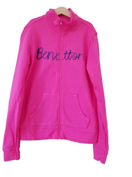 Pink sweatshirt with front zip Benetton, 14 yrs (170 cm) Benetton  (4602532233271)